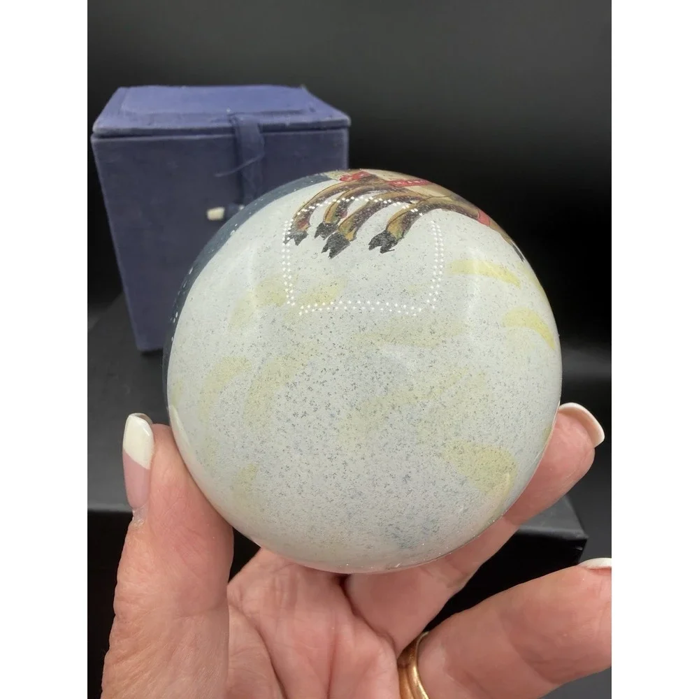 🎄✨ Watkins Reverse‑Painted Hand‑Blown Glass Ornament #5553 – Santa & Toys Scene